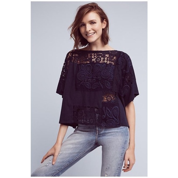 Anthropologie Tops - Anthropologie AKEMI+KIN Navy Embroidered Darrie Top sz S